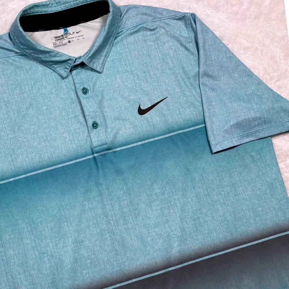 Nike Golf Polo Men XL Aqua Blue Teal Dri-FIT Performance Wicking Gradient Stripe